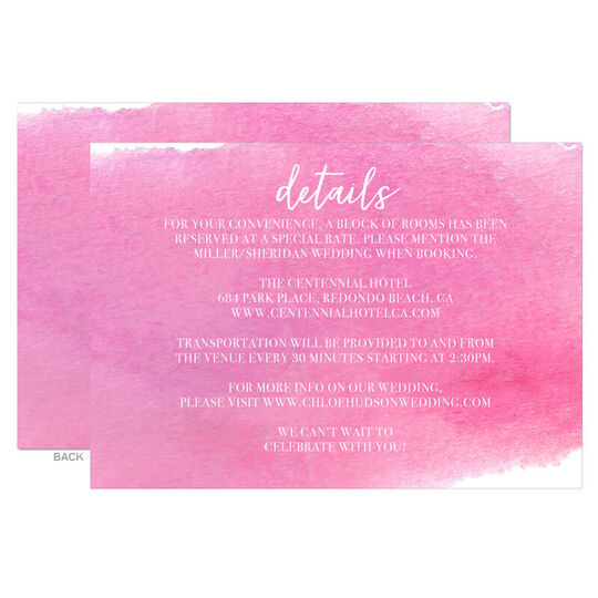 Pink Big Swash Wedding Information Cards